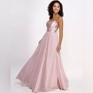 City Studios Juniors Metallic Corset-Bodice Lace-Back Gown French Rose Sz 3/4